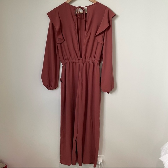 Aritzia Wilfred Long Sleeve Fleurette Jumpsuit Dusty Rose Color Size Small - Picture 8 of 13